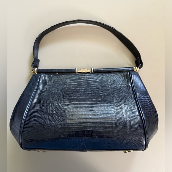Vintage, 50’s, 60s, black, lizard skin bag, rockabilly, handbag. - Picture 2 of 11